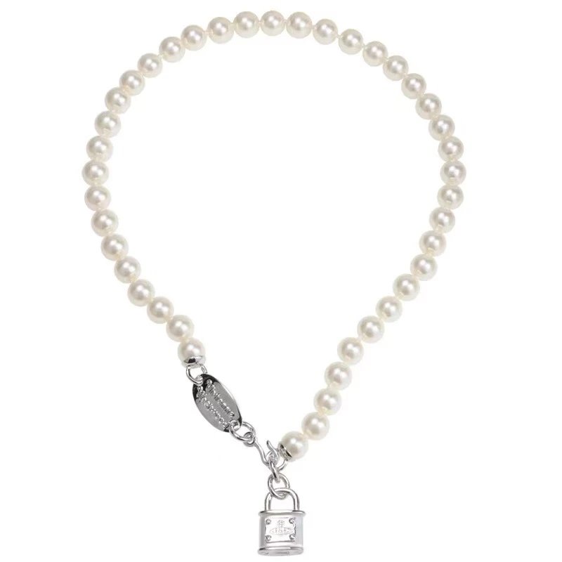 Tiffany & Co. White Pearl Bracelet with Lock Charm