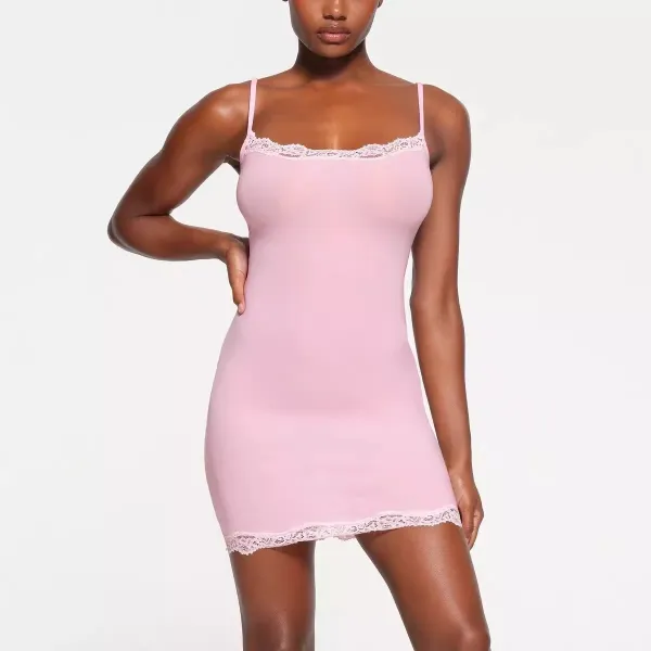 Design White Lace-Trim Camisole Dress - 8