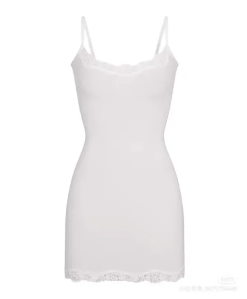 Design White Lace-Trim Camisole Dress - 21