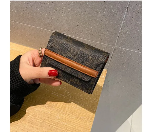 Design Compact Bifold Wallet Tan and Black Textured Leather Short Wallet - 4