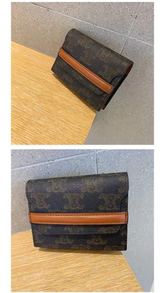 Design Compact Bifold Wallet Tan and Black Textured Leather Short Wallet - 6
