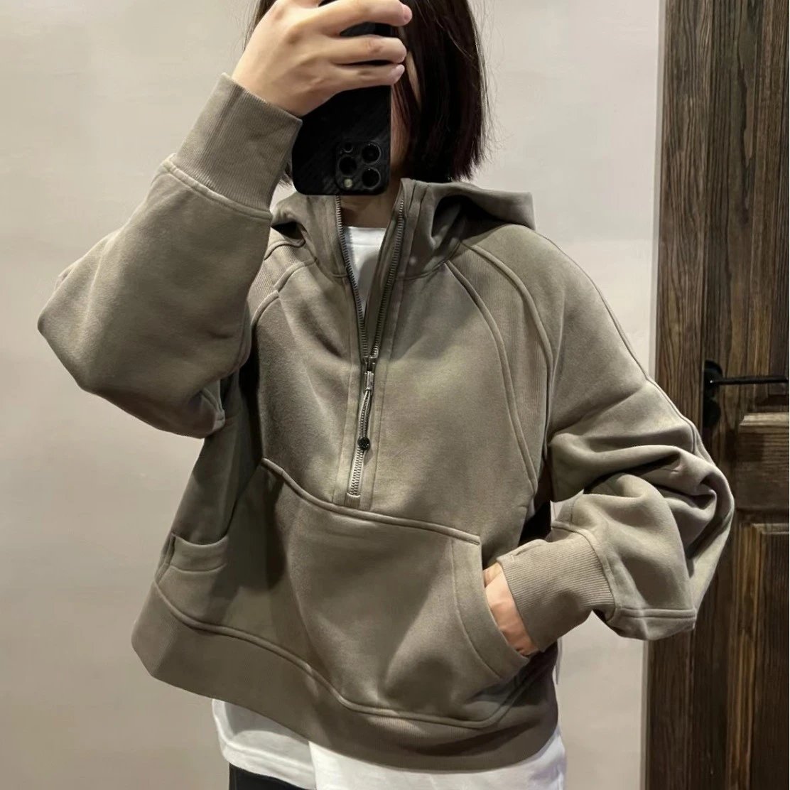 拉链帽衫卫衣加绒秋冬原标半瑜伽女士Scubahalfzip外套宽松连帽刺绣无质量问题不可随意无理由退货 4