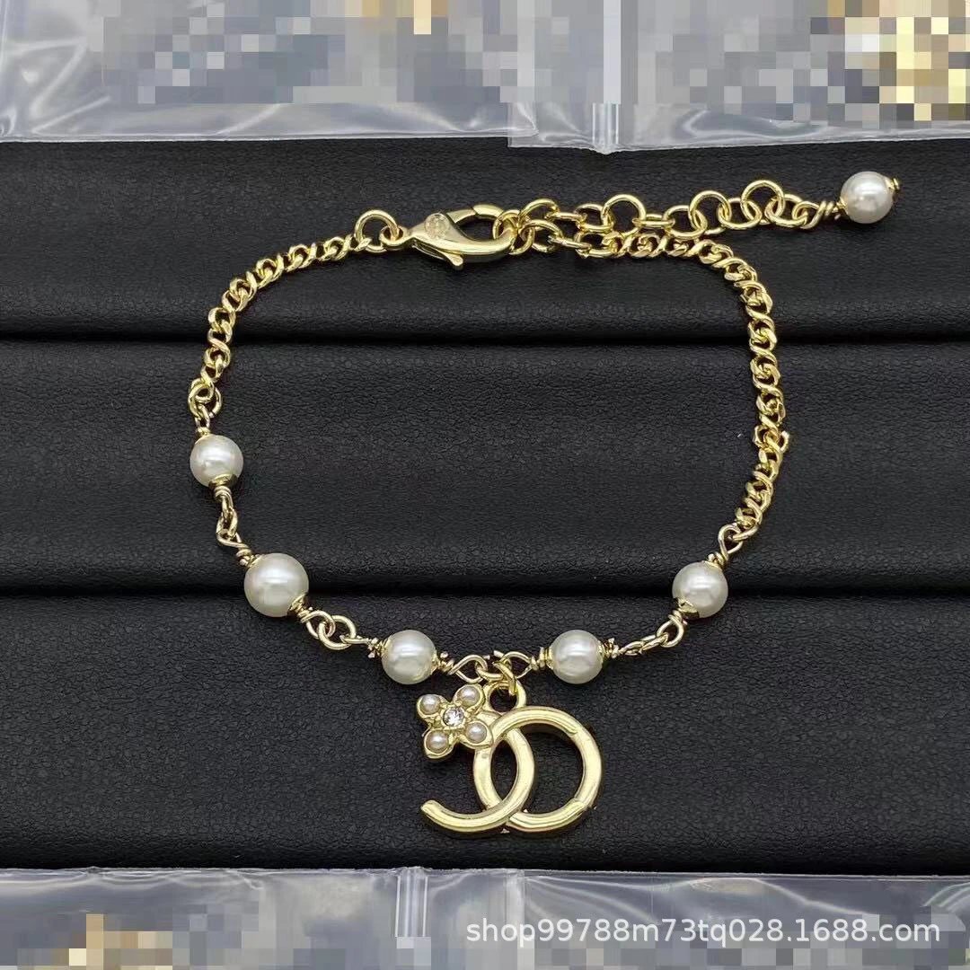 Chanel CC Logo Pearl Charm Bracelet Silver Jewelry - 6