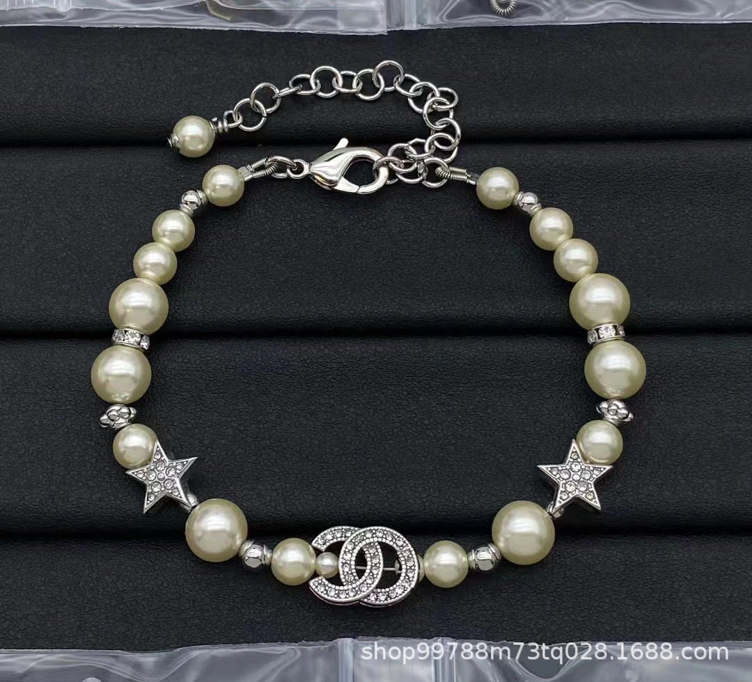 Chanel CC Logo Pearl Charm Bracelet Silver Jewelry - 7