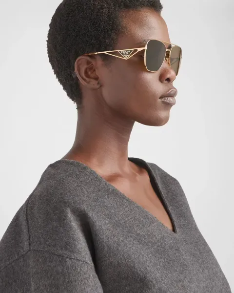 Prada Aviator-Style Gold Frame Sunglasses with Black Lenses - 6