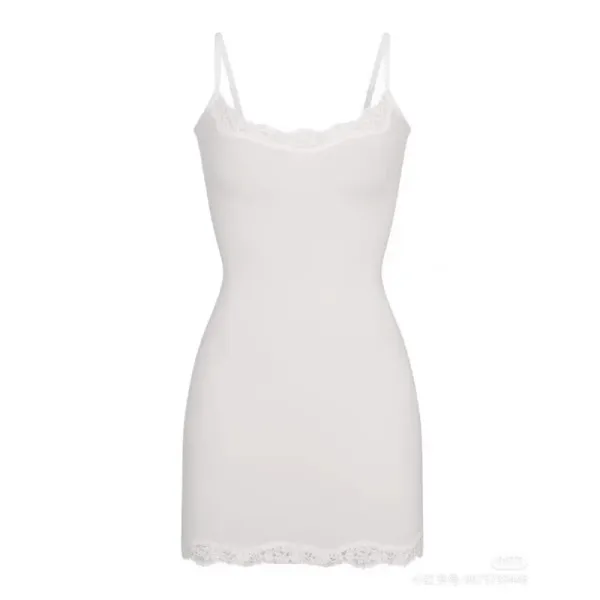 Design White Lace-Trim Camisole Dress - 1