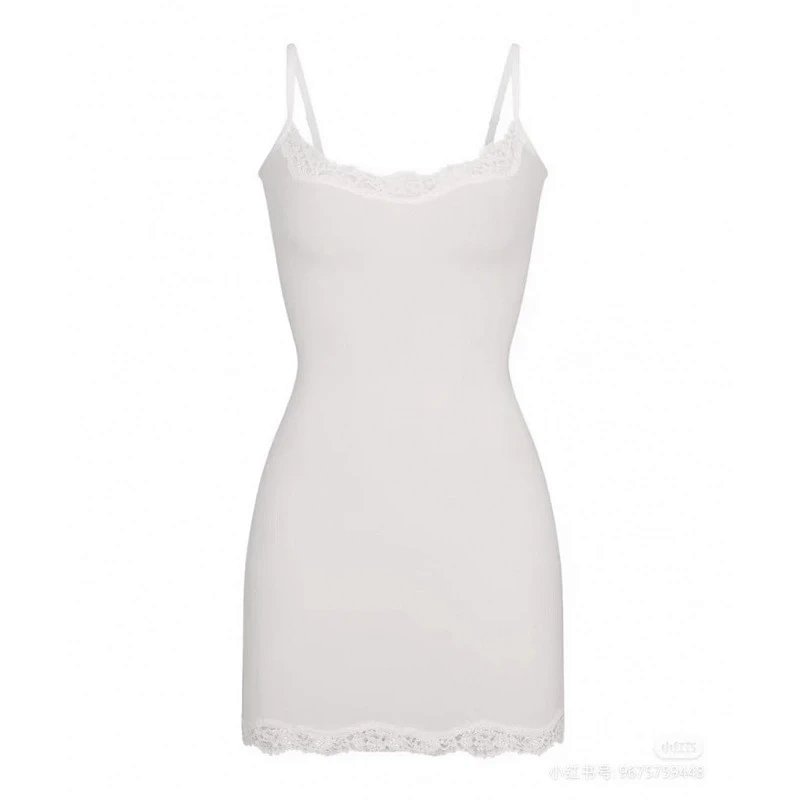 White Lace-Trim Camisole Dress