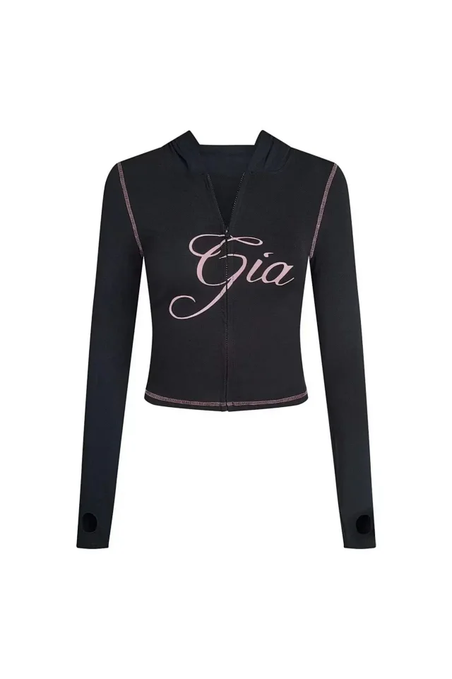 I.AM.GIA Jackets Zip-up hooded cropped jacket with Gia logo and contrast topstitching product detail image 6