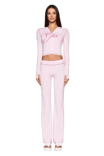 Design Jam Gia Logo Embroidered Light Blue Flared Pants - 19