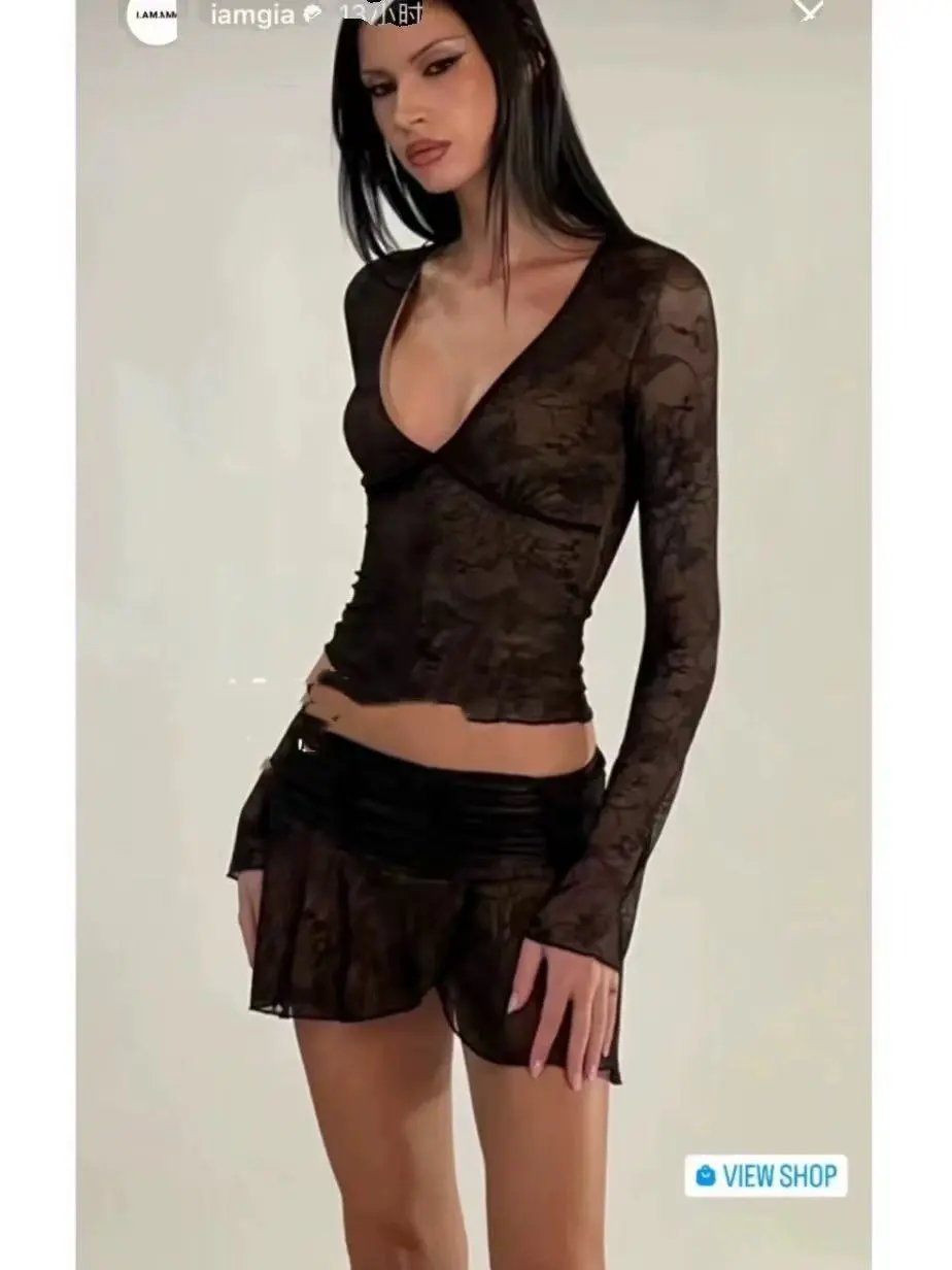 Design Lace Wrap Skirt Black - 7