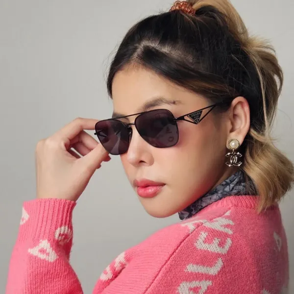 Prada Aviator-Style Gold Frame Sunglasses with Black Lenses - 4