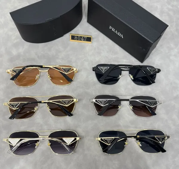 Prada Aviator-Style Gold Frame Sunglasses with Black Lenses - 13