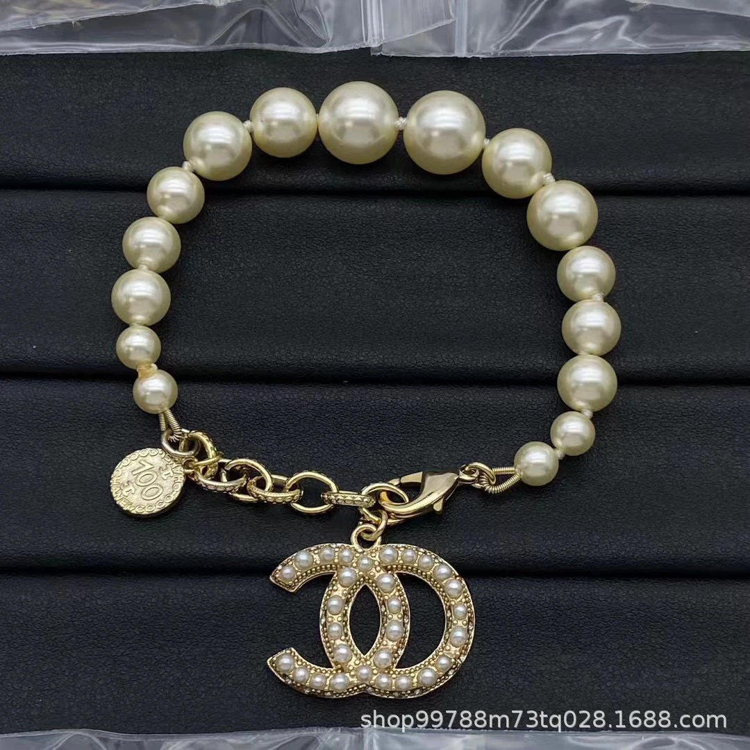 Chanel CC Logo Pearl Charm Bracelet Silver Jewelry - 4
