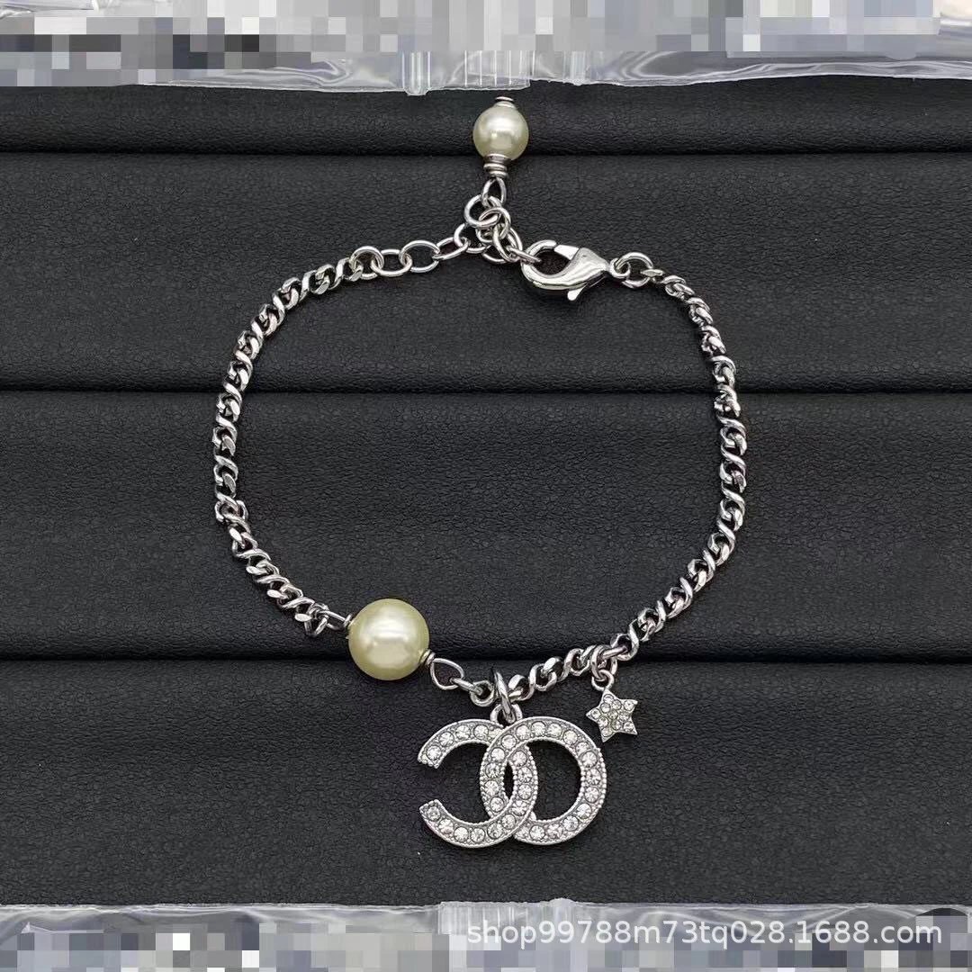 Chanel CC Logo Pearl Charm Bracelet Silver Jewelry - 5