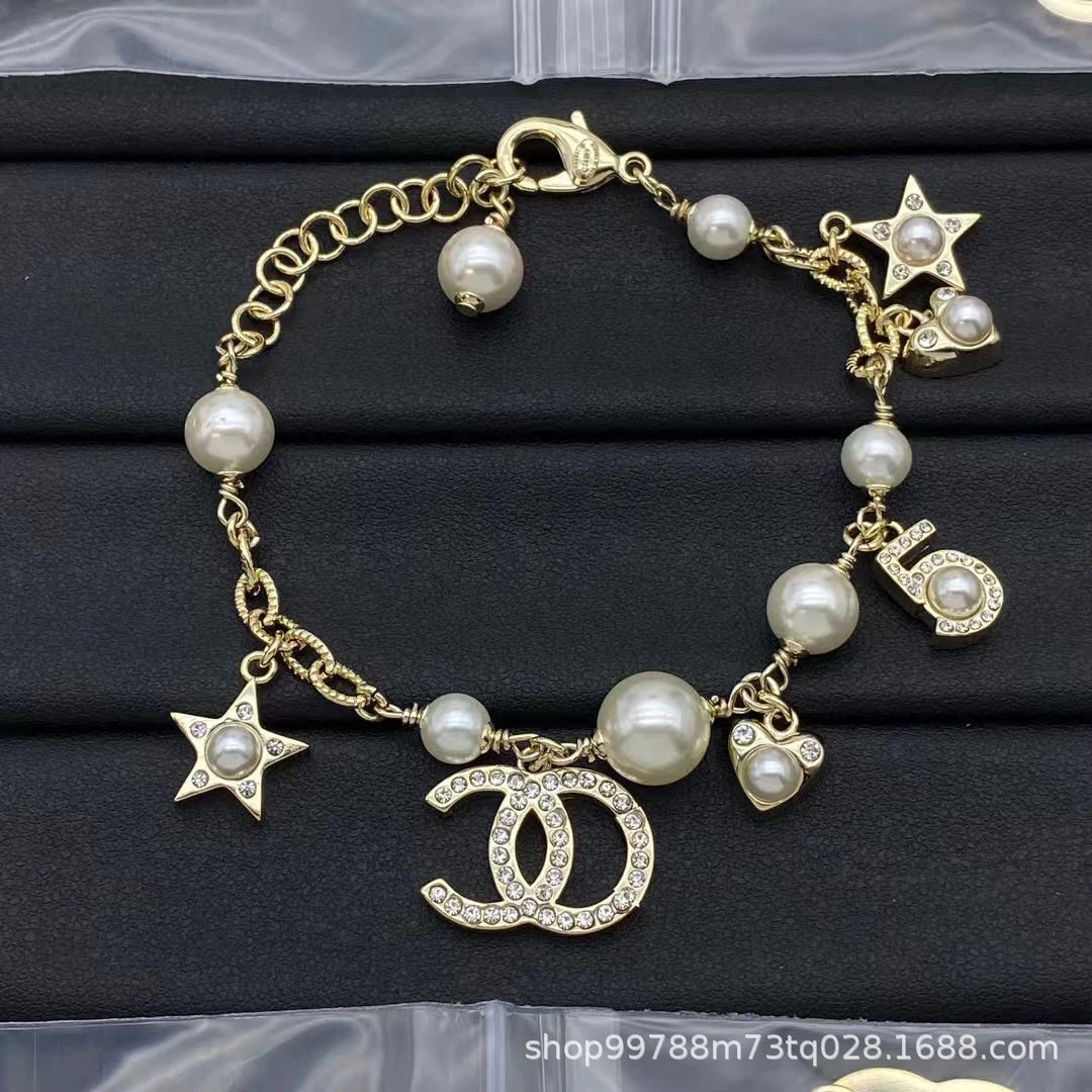Chanel CC Logo Pearl Charm Bracelet Silver Jewelry - 10