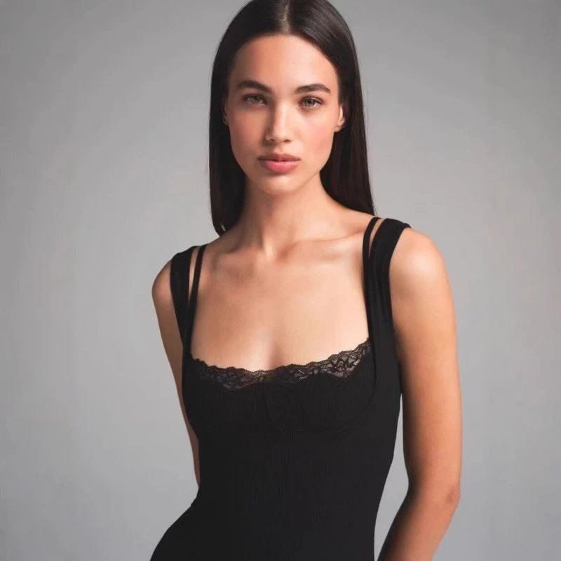 Unbranded Dresses Lace-Trim Square-Neck Maxi Dress image 2