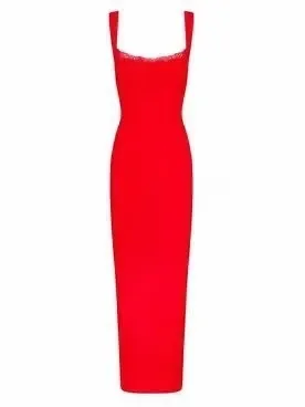 Design Red Lace-Trimmed Slip Dress - 9
