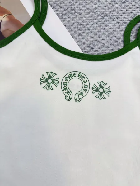 Chrome Hearts Floral Embroidered Cami Top White with Blue Trim Vest Top - 11