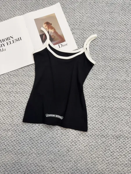 Chrome Hearts Floral Embroidered Cami Top White with Blue Trim Vest Top - 22