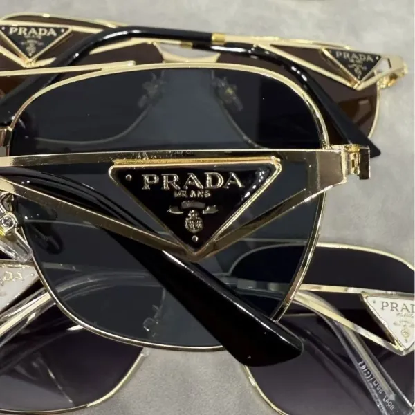Prada Aviator-Style Gold Frame Sunglasses with Black Lenses - 12