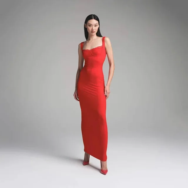 Unbranded Dresses Lace-Trim Square-Neck Maxi Dress product detail image 4
