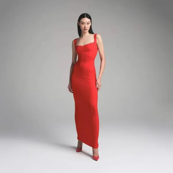 Design Red Lace-Trimmed Slip Dress - 5