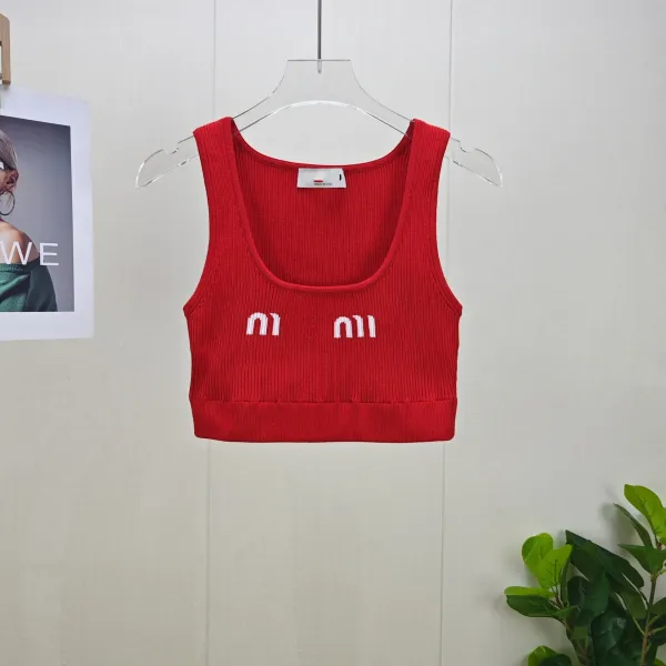 Miu Miu Ribbed Crop Top Red Vest Top - 2