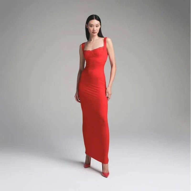 Unbranded Dresses Lace-Trim Square-Neck Maxi Dress image 3