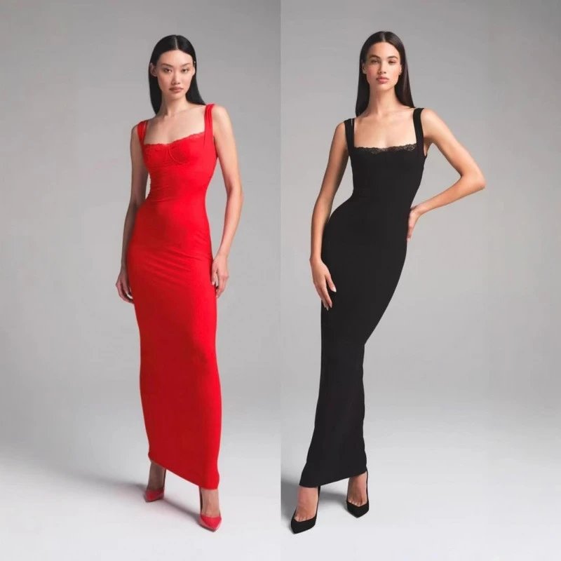 Unbranded Dresses Lace-Trim Square-Neck Maxi Dress image 5
