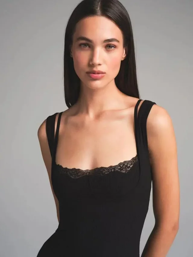 Unbranded Dresses Lace-Trim Square-Neck Maxi Dress product detail image 3