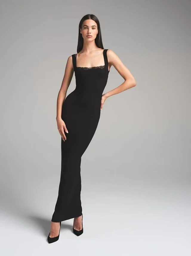 Unbranded Dresses Lace-Trim Square-Neck Maxi Dress product detail image 5