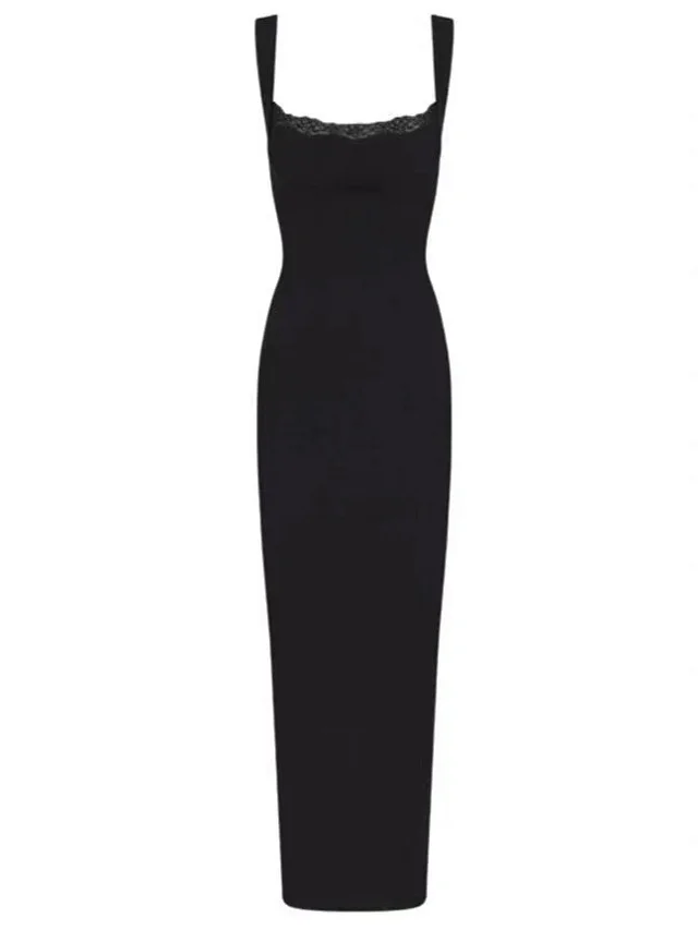 Unbranded Dresses Lace-Trim Square-Neck Maxi Dress product detail image 7