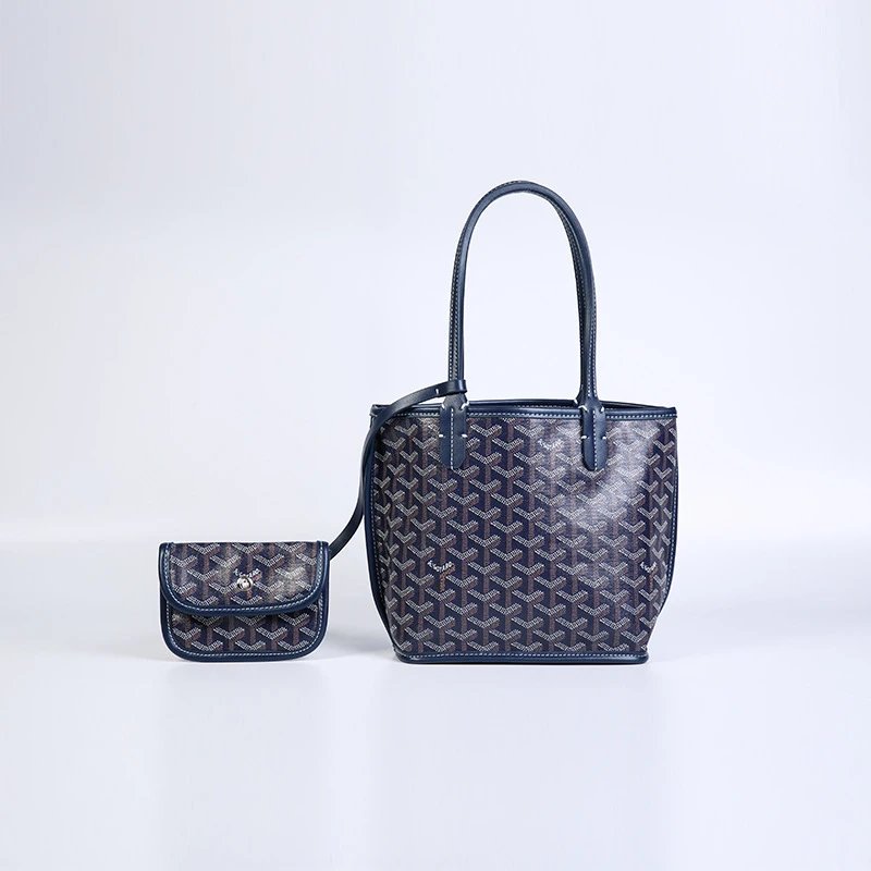 Goyard Saint Louis Tote Navy Blue Canvas Handbag with Pouch Tote Bag - 6