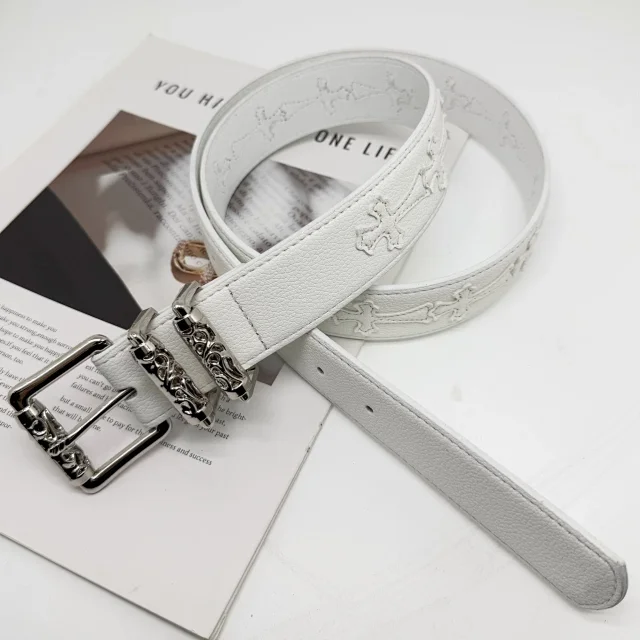 Unbranded Belts White Cross Appliqué Belt with Ornate Metal Buckle product detail image 3