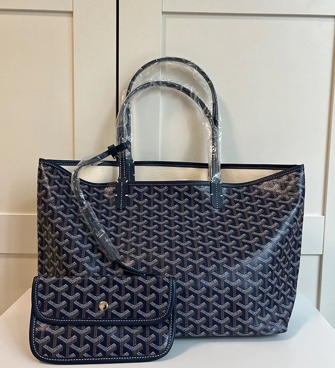 Goyard Saint Louis Tote Navy Blue Canvas Handbag with Pouch Tote Bag - 13