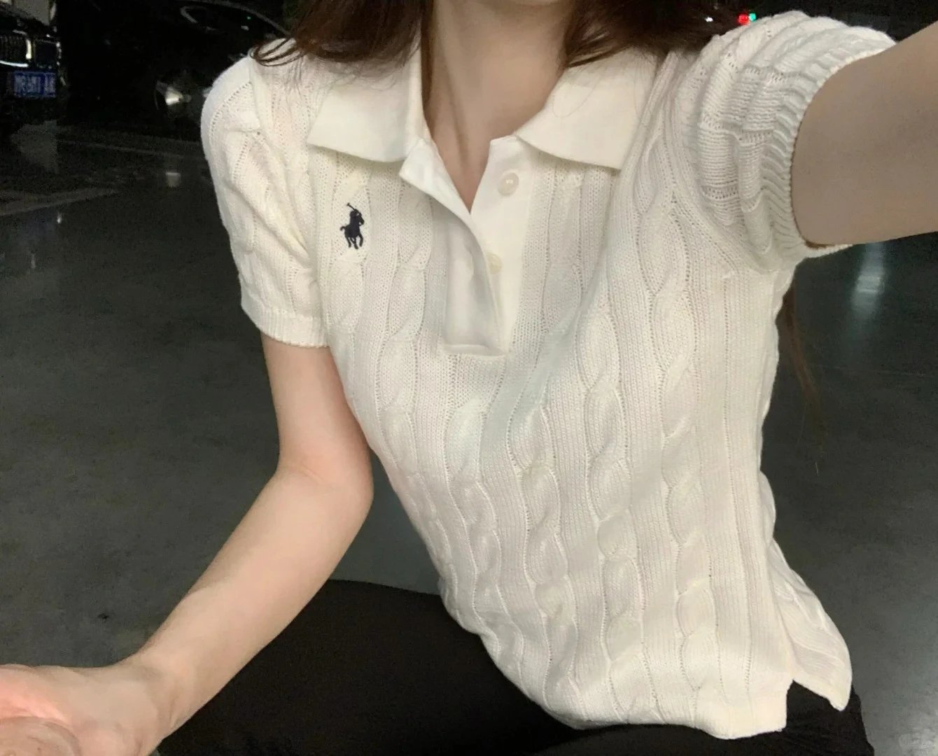 Ralph Lauren Cable Knit Polo Purple Top - 14