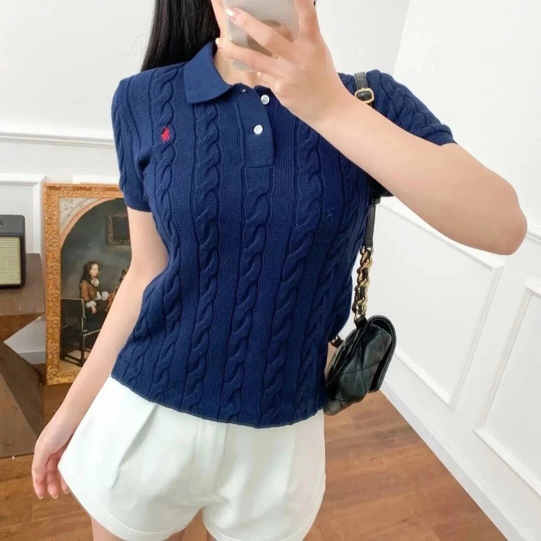 Ralph Lauren Cable Knit Polo Purple Top - 10