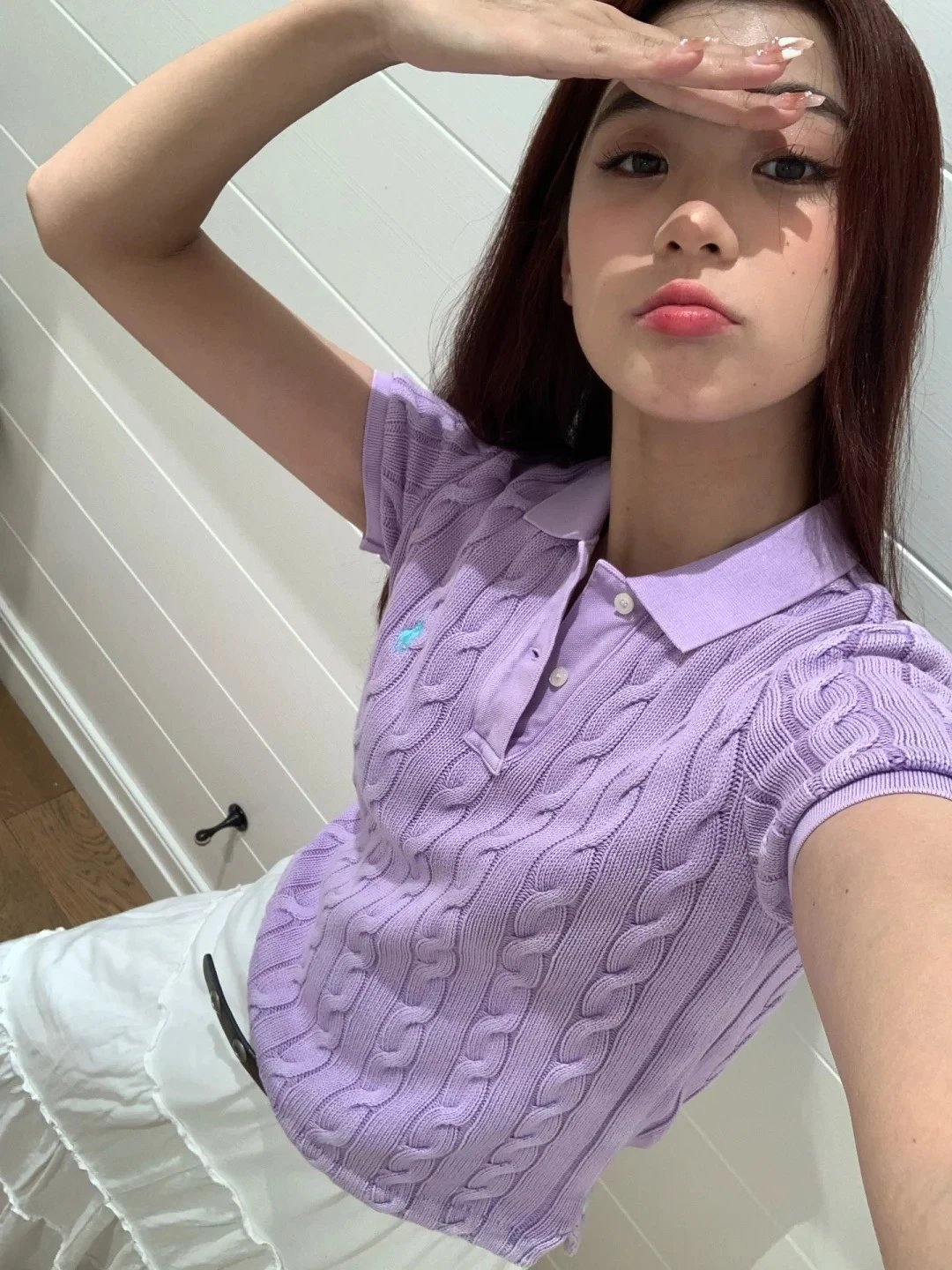 Ralph Lauren Cable Knit Polo Purple Top - 15