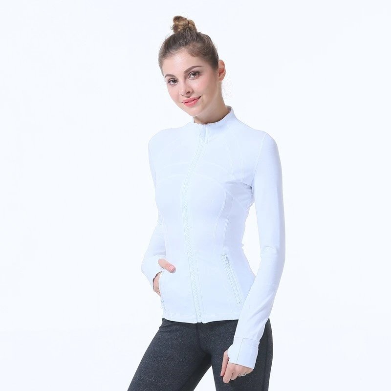 Unbranded Jackets Fitted stand-collar full-zip athletic jacket with zip pockets and thumbhole cuffs — White Jacket