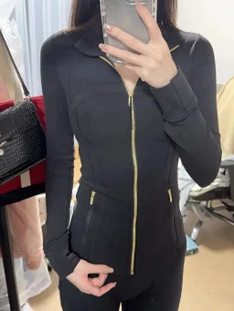 thumbnail for +whatsapp Quick dry gold body jacket jacket long sleeve top running tight women's sports stand-up collar zipper yoga *No quality problem must be returned without reason