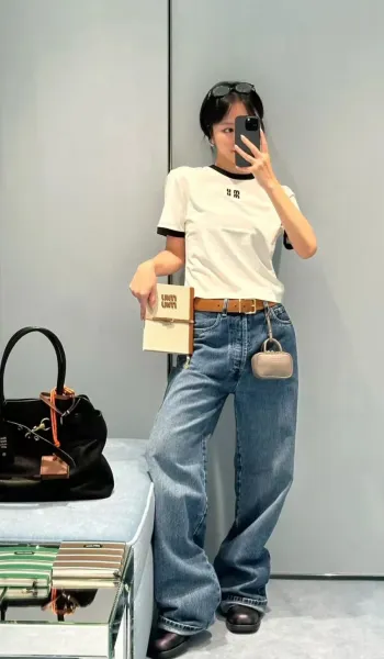 Miu Miu Logo-Print Ringer T-Shirt White - 5