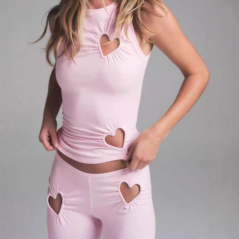 Design Heart-Embellished Flared Leggings Black - 3