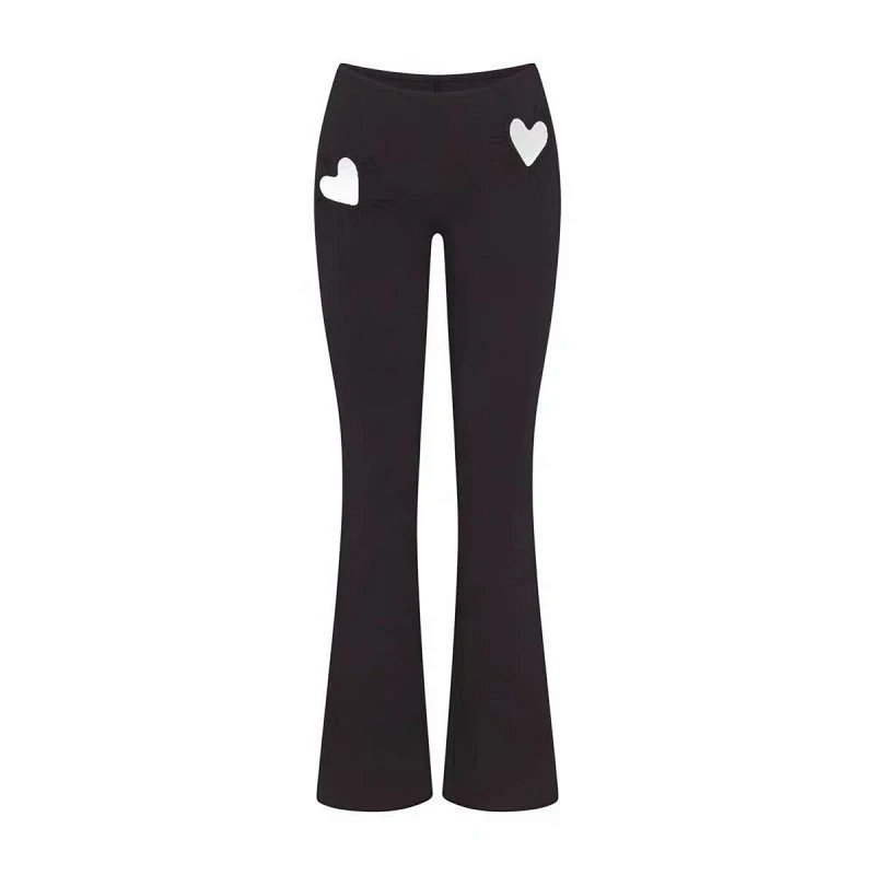 Heart-Embellished Flared Leggings Black