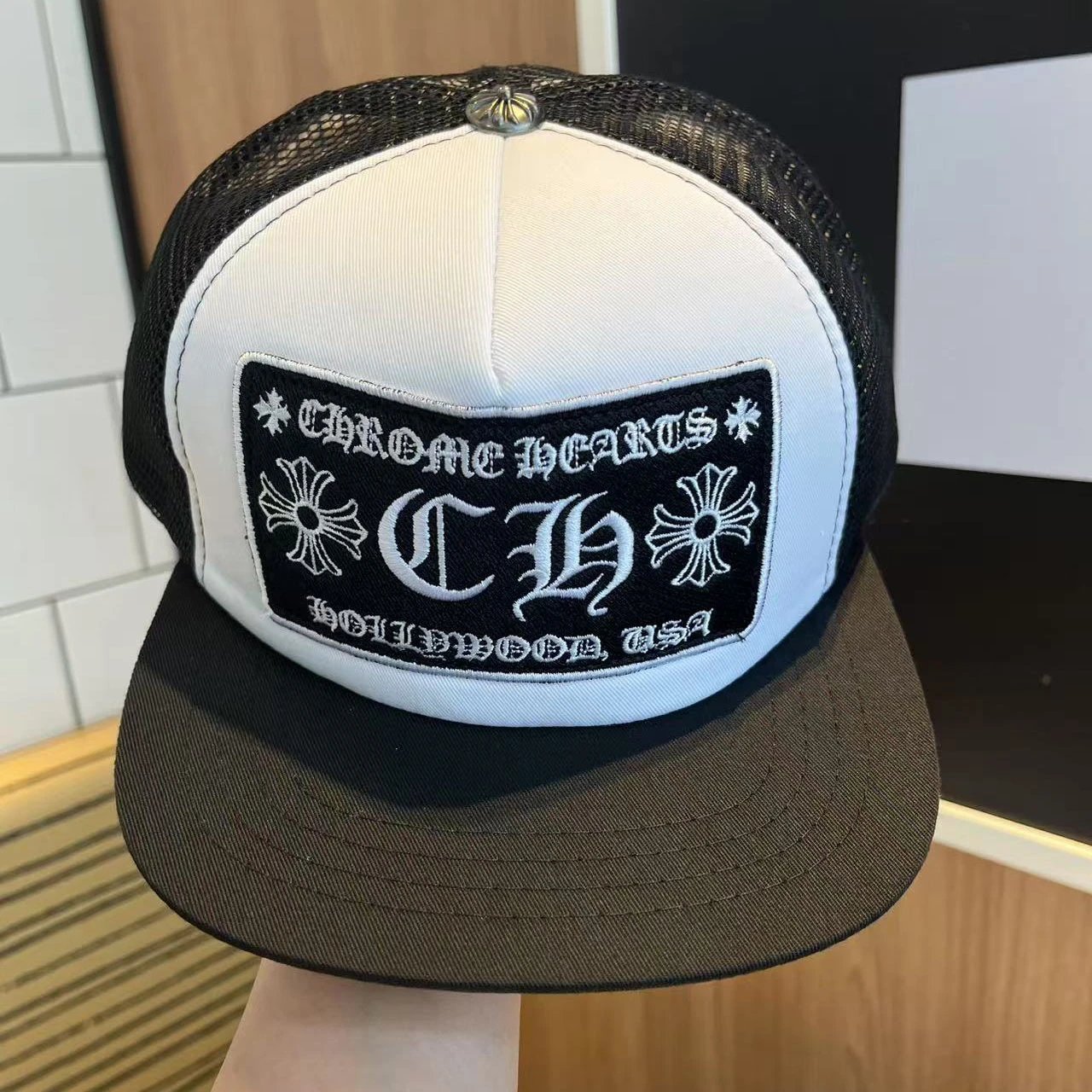 Chrome Hearts Hats Embroidered Logo Patch Mesh Trucker Cap image 2