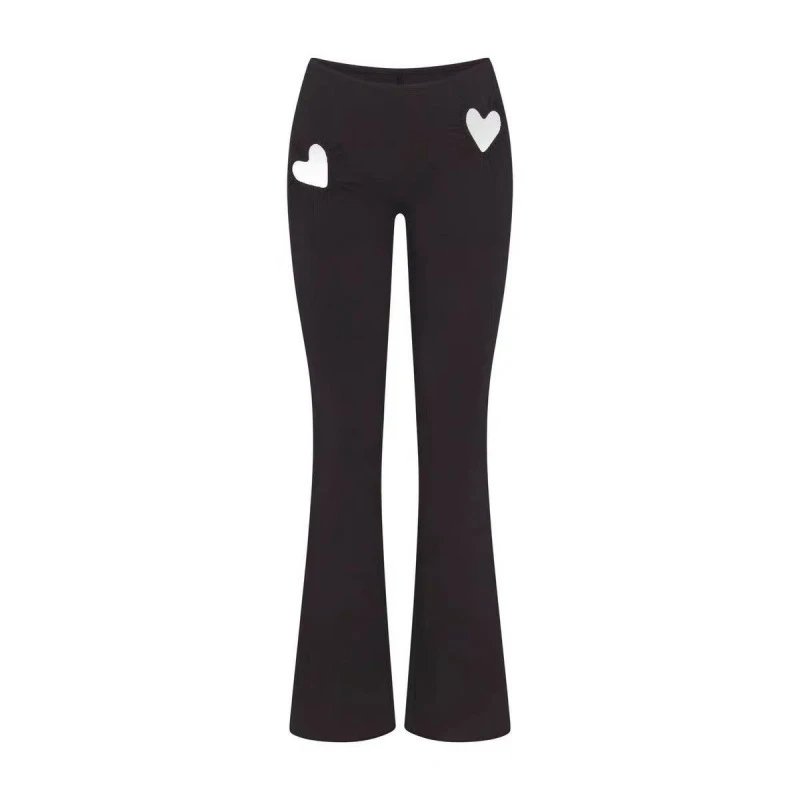 Design Heart-Embellished Flared Leggings Black - 10