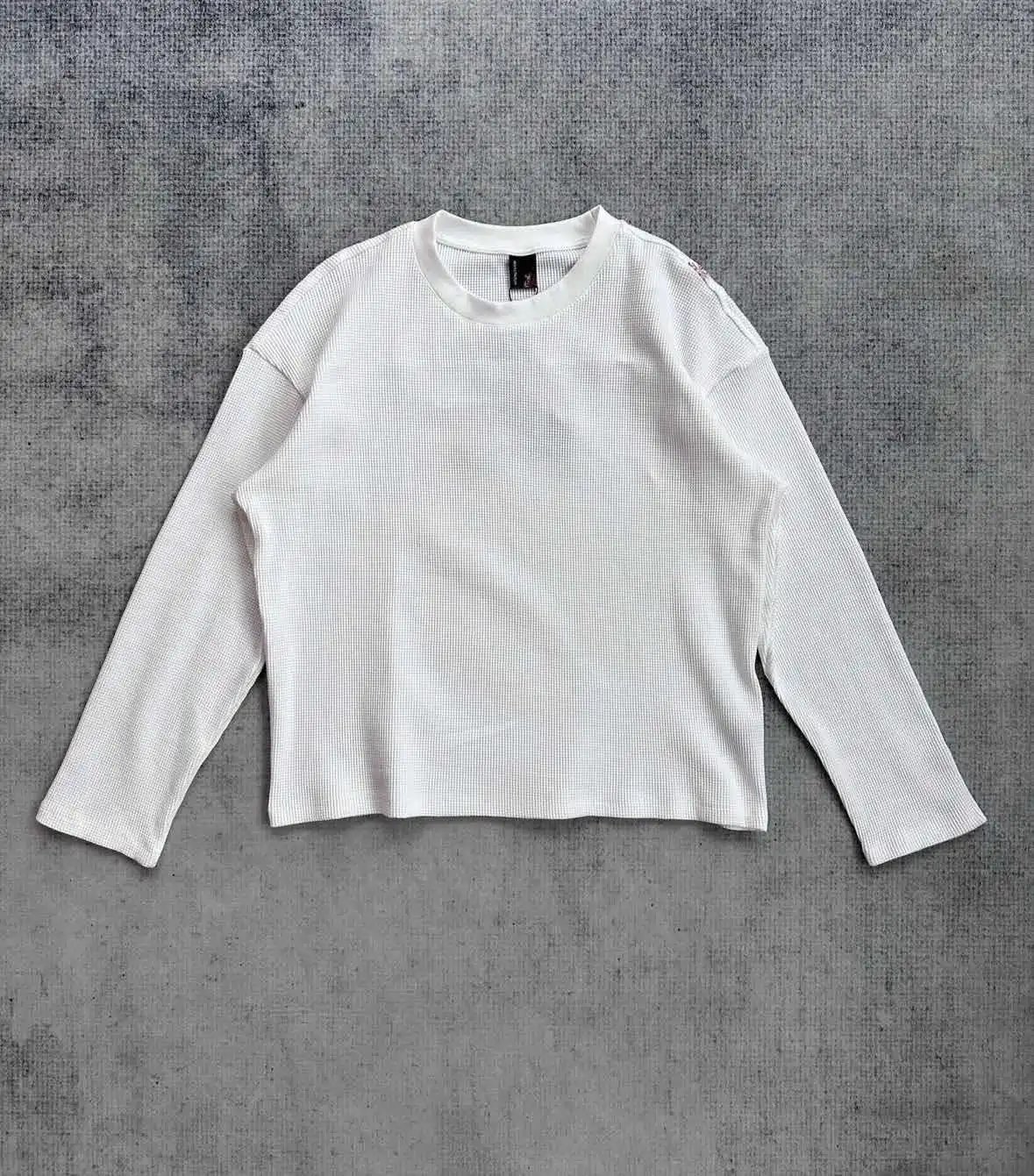 White Waffle-Knit Sweater with Cherry Blossom Embroidery - 3