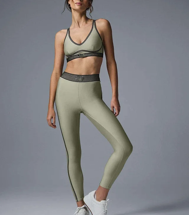 Unbranded Matching Sets Sports bra and high-waisted leggings set with contrast piping ribbed waistband product detail image 15