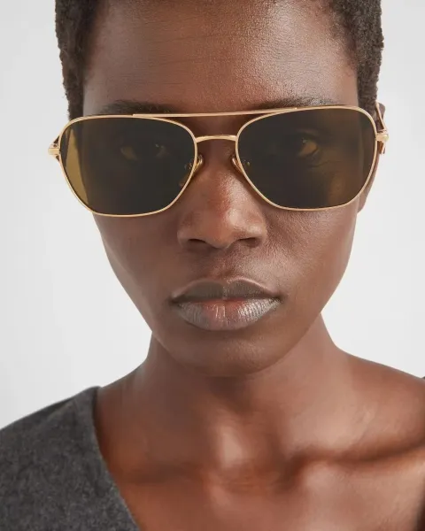Prada Aviator-Style Gold Frame Sunglasses with Black Lenses - 9