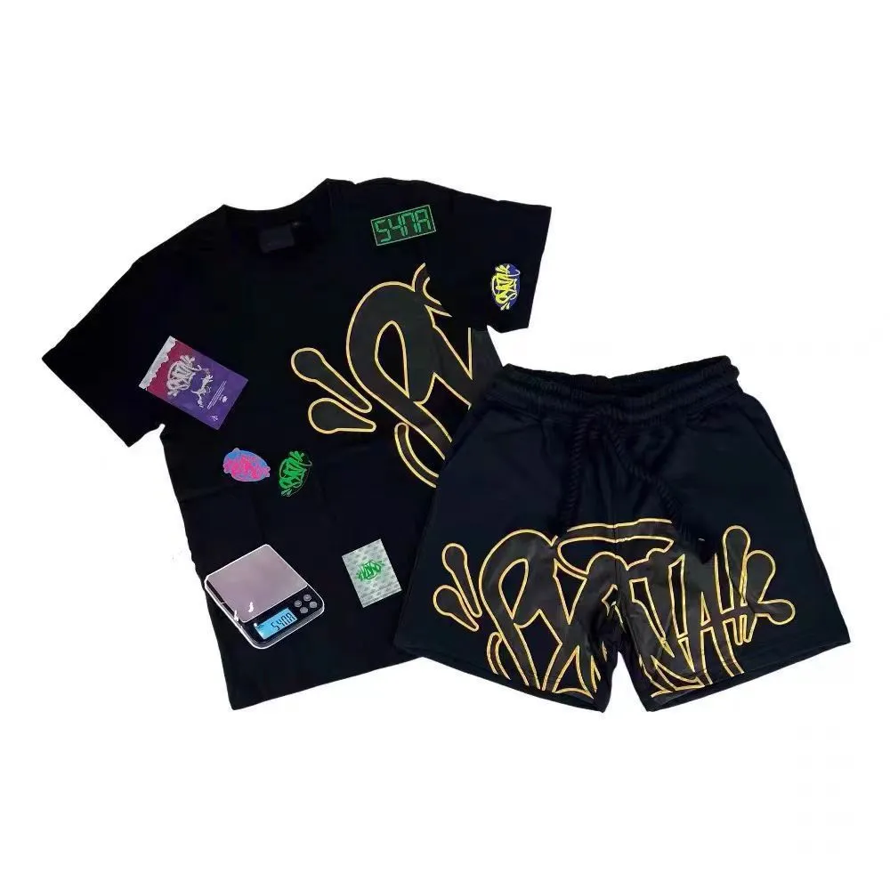 Loose men's and women's casual printed hip-hop letter short-sleeved tops street men's summer trendy brand-style sports suits Europe and the United States *No quality issues and no return wit