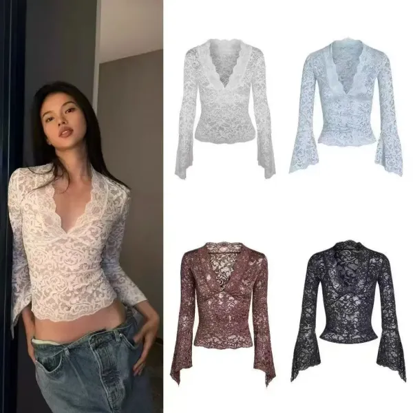 Design Lace Wrap Top Burgundy Women's Top - 2